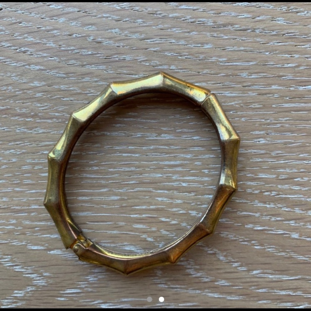 THICK GOLD BAMBOO RUSTIC BANGLE BRACELET - Picture 2 of 2